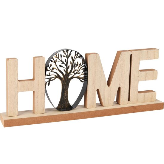 Dekoratief | Deco 'Home' m/levensboom, naturel/zwart, hout, 37x5x15cm | A255461