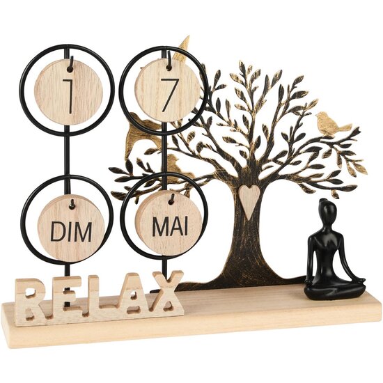 Dekoratief | Kalender 'Relax' m/levensboom, hout/metaal, 29x6cm | A255463