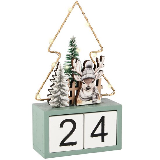 Dekoratief | Kalender 'Winter Deer', hout, LED, 9x4x15cm | A255479