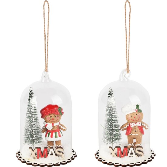 Dekoratief | Hanger globe m/cookie, glas/hout, 7x7x11cm, set van 2 stuks | A255504