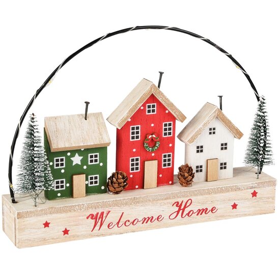 Dekoratief | Deco huizen in boog 'Welcome Home', hout, LED, 24x5x18cm | A255506