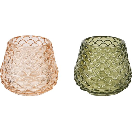 Dekoratief | Theelichthouder, groen/goud, glas, 7x7x7cm, set van 2 stuks | A255519