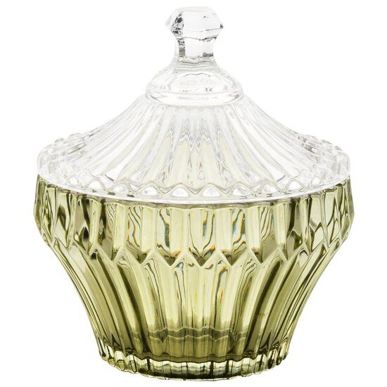 Dekoratief | Bonbonnière, groen/transparant, glas, 11x11x14cm | A255541