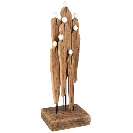 Dekoratief | Deco familie op voet, naturel/wit, hout, 14x12x42cm | A255556