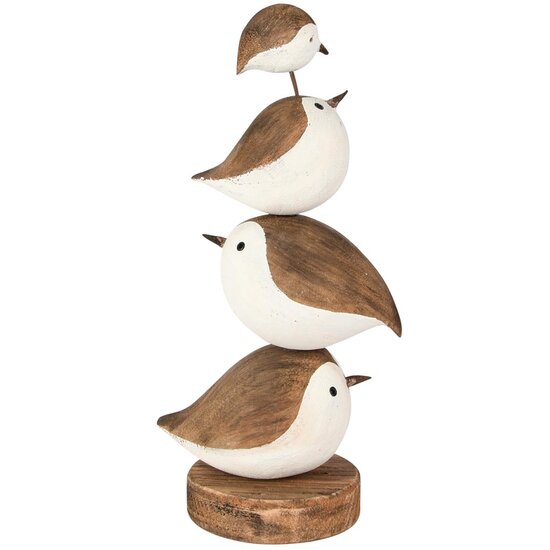 Dekoratief | Deco stapel vogels, naturel/wit, hout, 11x8x24cm | A255559