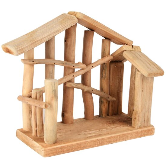 Dekoratief | Kerststal, naturel, hout, 20x11x17cm | A255612
