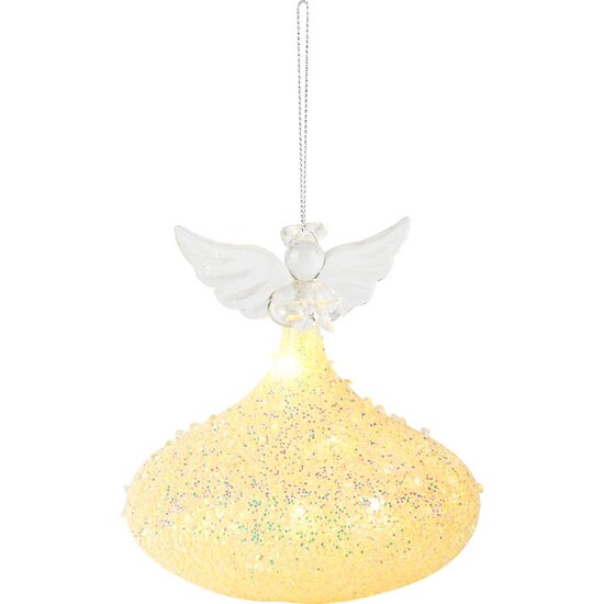 Dekoratief | Hanger engeltje m/ster, transparant/goud, glas, LED, 12x12x12cm | A255655