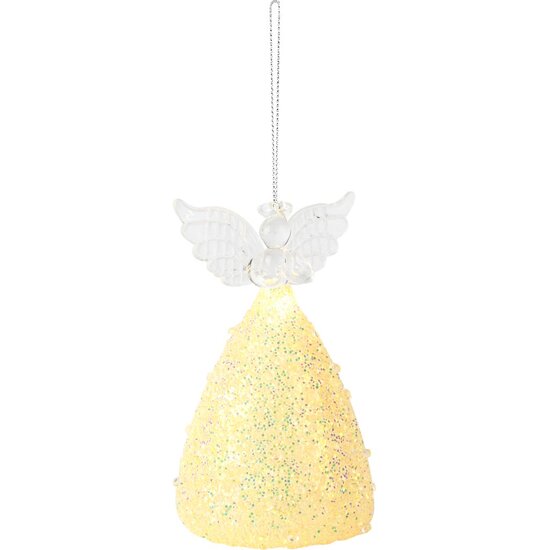 Dekoratief | Hanger engeltje, transparant/goud, glas, LED, 8x8x12cm | A255656