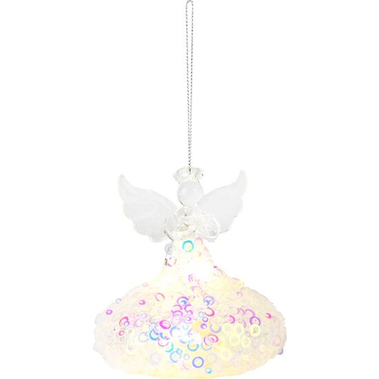 Dekoratief | Hanger engeltje m/pailletten, glas, LED, 8x8x8cm | A255657