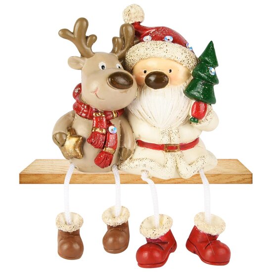 Dekoratief | Santa m/rudolf m/hangbeentjes, wit/rood/bruin, resina, 9x6x9cm | A255706