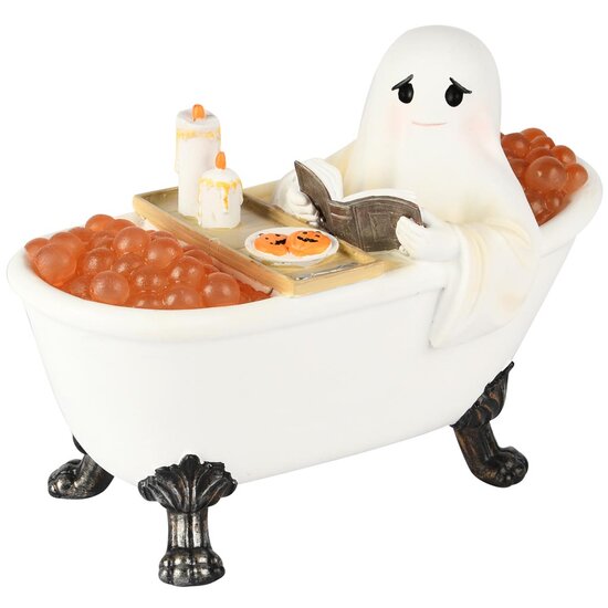 Dekoratief | Spookje in bad, wit/oranje, resina, LED, 23x12x16cm | A255834