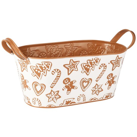 Dekoratief | Bakje ovaal 'Christmas Sweets', wit/bruin, metaal, 30x15x11cm | A255906