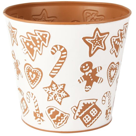 Dekoratief | Bloempot &#039;Christmas Sweets&#039;, wit/bruin, metaal, 16x16x14cm | A255907