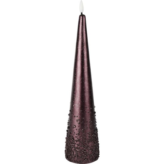 Dekoratief | Kegelkaars m/pareltjes, paars, LED, 30cm | A255931