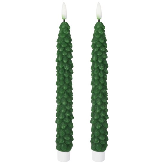 Dekoratief | Box 2 kaarsen &#039;Christmas Tree&#039;, groen, LED, 3x3x25cm | A255946