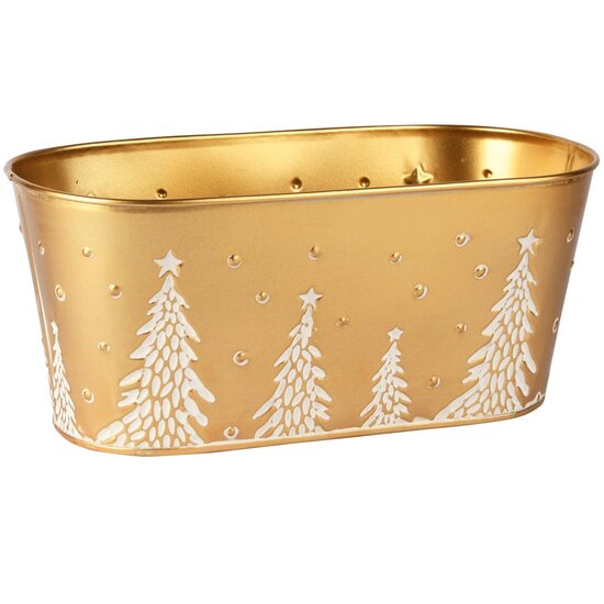 Dekoratief | Bakje ovaal m/bomen, goud/wit, metaal, 25x13x10cm | A255952
