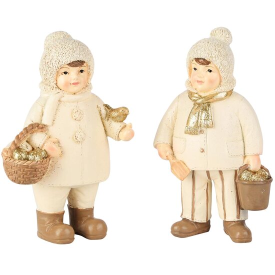 Dekoratief | Winterkindje m/mandje, wit/goud, resina, 8x5x13cm, set van 2 stuks | A255961