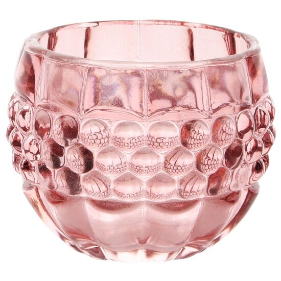 Dekoratief | Theelichthouder 'Bulbs', roze/transparant, glas, 8x8x6cm | A255983