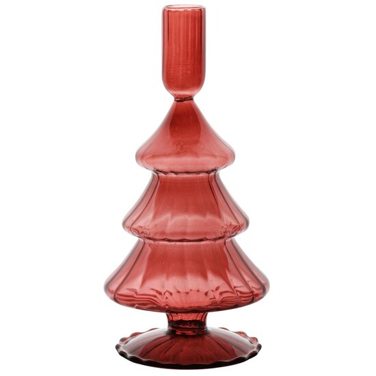 Dekoratief | Kaarsenhouder 'Tree', rood, glas, 11x11x21cm | A255995