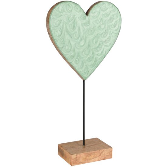 Dekoratief | Deco hart op voet, groen/naturel, hout/email, 19x8x36cm | A258011