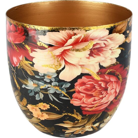Dekoratief | Bloempot &#039;Flowers at Dusk&#039;, zwart/goud, metaal, 17x17x18cm | A258056