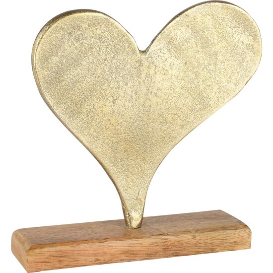 Dekoratief | Deco hart op voet, goud/naturel, aluminium/hout, 20x6x22cm | A258106