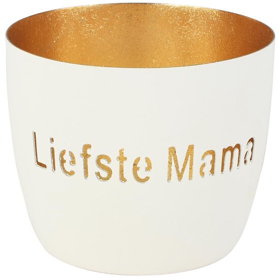 Dekoratief | Theelichthouder 'Liefste Mama', wit/goud, metaal, 10x10x9cm | A258148
