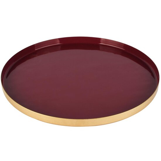 Dekoratief | Dienblad rond, bordeaux/goud, metaal, 26x26x2cm | A258159