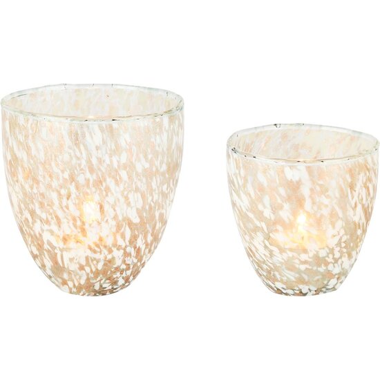 Dekoratief | Set 2 theelichthouders 'Stipple Stains', goud/wit, glas, 10x10x12cm | A258183
