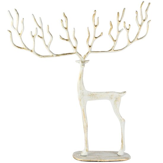 Dekoratief | Deco hert staand m/gewei, wit/goud, metaal, 52x10x48cm | A258188