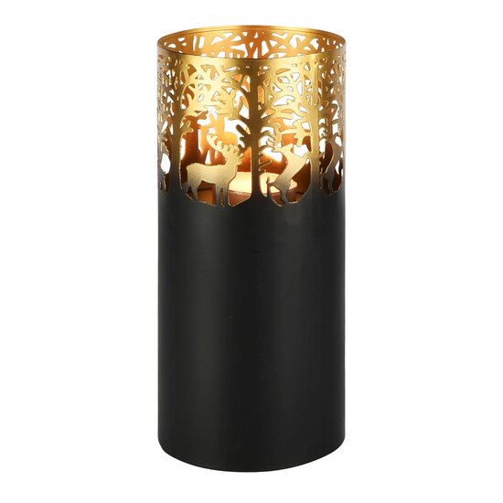 Dekoratief | Windlicht 'Wild Forest', zwart/goud, metaal, 13x13x30cm | A258192
