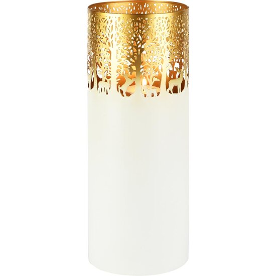Dekoratief | Windlicht 'Wild Forest', wit/goud, metaal, 15x15x39cm | A258195