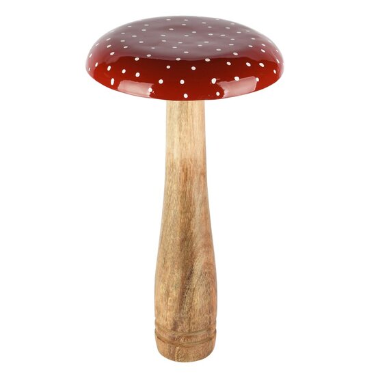 Dekoratief | Paddenstoel m/stippen, rood/wit, hout, 20x20x40cm | A258204