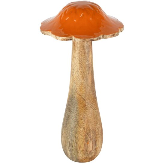Dekoratief | Paddenstoel, oranje/naturel, hout, 12x12x24cm | A258213
