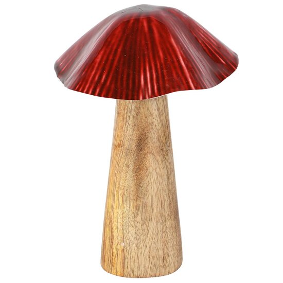 Dekoratief | Paddenstoel, rood/naturel, hout/metaal, 10x10x14cm | A258217