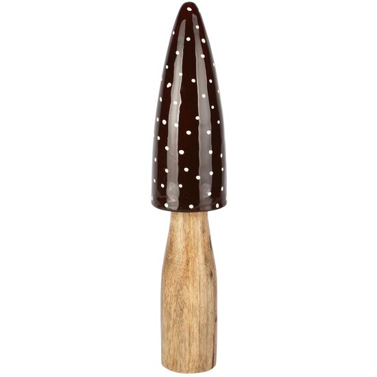 Dekoratief | Paddenstoel m/stippen, bruin/wit, hout, 9x9x35cm | A258221