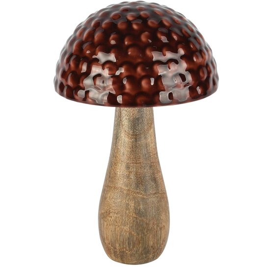 Dekoratief | Paddenstoel 'Bubbly', bruin/naturel, metaal/hout, 12x12x19cm | A258242