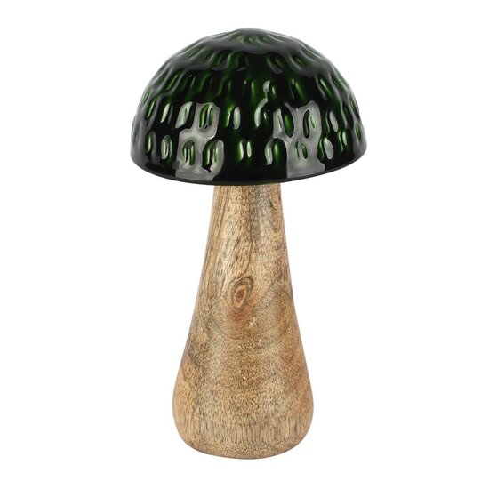 Dekoratief | Paddenstoel 'Carved', groen/naturel, metaal/hout, 8x8x15cm | A258243
