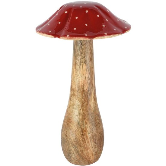 Dekoratief | Paddenstoel m/stippen, rood/naturel, hout, 12x12x22cm | A258245