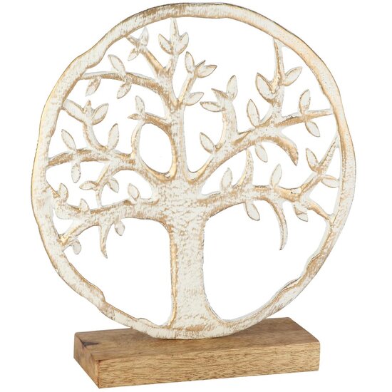 Dekoratief | Deco boom op voet, wit/goud, metaal/hout, 22x6x25cm | A258251