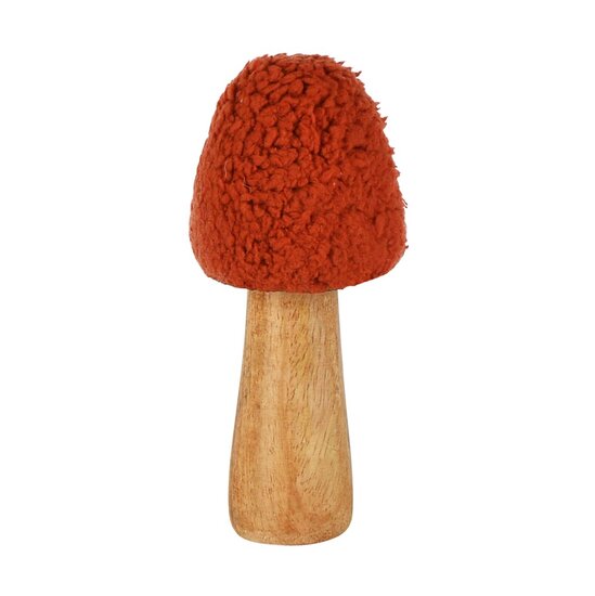 Dekoratief | Paddenstoel 'Teddy', oranje, hout/stof, 6x6x13cm | A258276