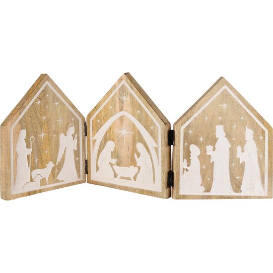 Dekoratief | Drieluikje nativity, naturel/wit, hout, 46x2x20cm | A258302