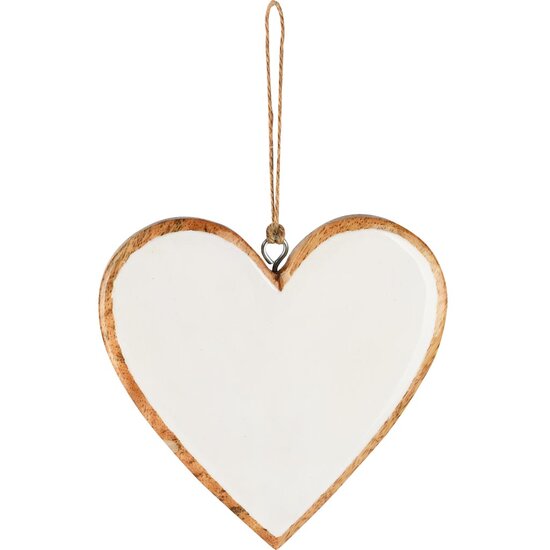 Dekoratief | Hanger hart, wit/naturel, hout/email, 13x1x13cm | A258317