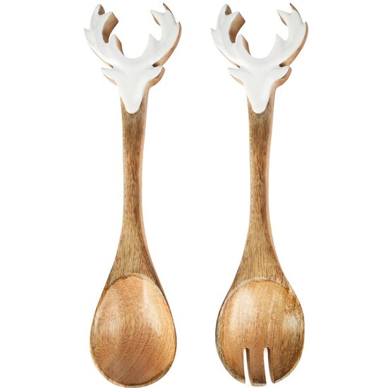 Dekoratief | Slabestek m/rendier, wit/naturel, hout, 28x6x3cm, set van 2 stuks | A258407