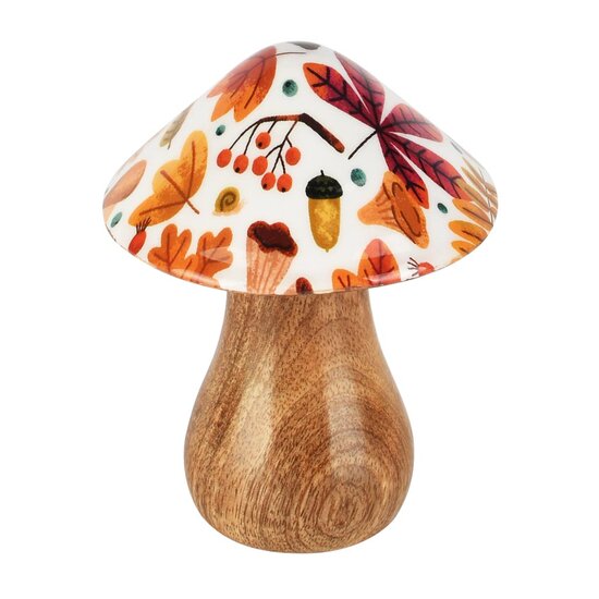 Dekoratief | Paddenstoel 'Autumn Treasures', naturel, hout, 9x9x10cm | A258412