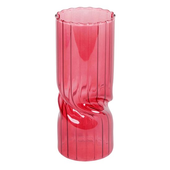 Dekoratief | Deco vaas, bordeaux/transparant, glas, 8x8x20cm | A259068