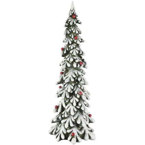 Dekoratief | Deco boompje m/sneeuw/besjes, groen/wit, resina, 18x17x45cm | A255044