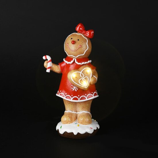 Dekoratief | Cookie m/hartje/zuurstok, bruin/rood, resina, LED, 11x10x24cm | A255081