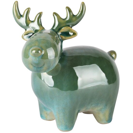 Dekoratief | Rendier staand, groen, porselein, 14x9x15cm | A255110