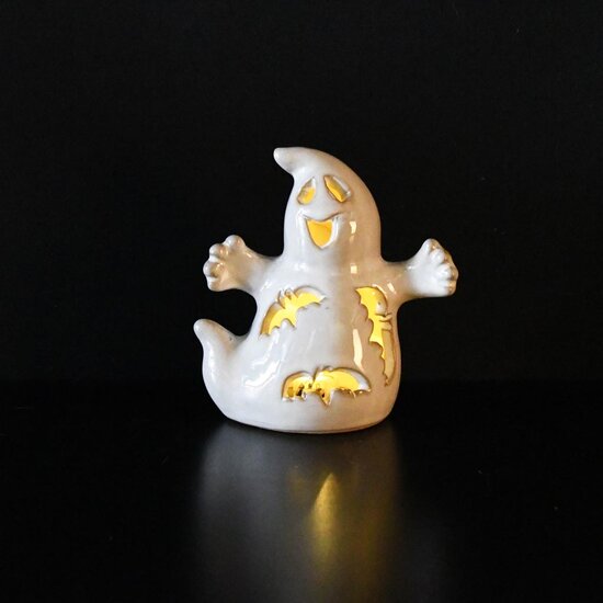 Dekoratief | Spookje, wit, porselein, LED, 10x6x10cm | A255135